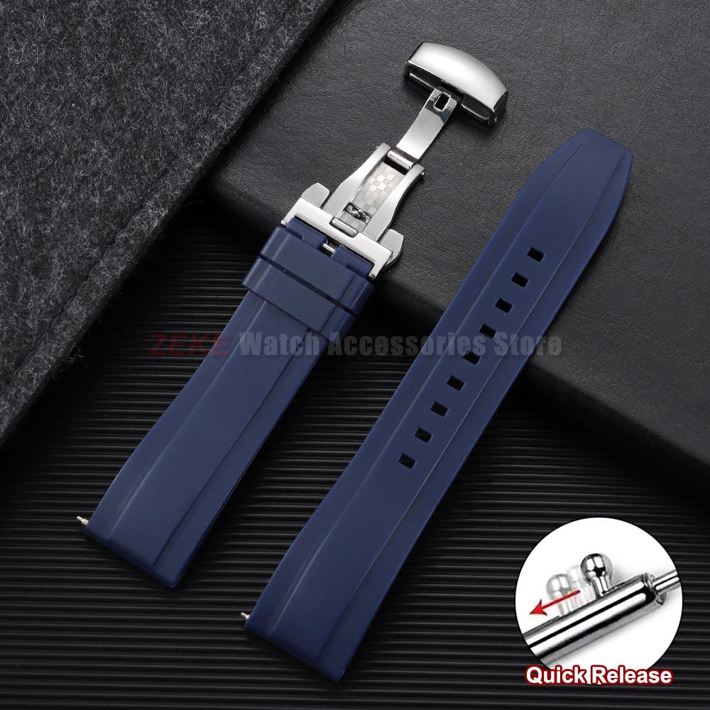 Waterproof Sprots Rubber Watch Band for Swatch 20mm 22mm 24mm Replacement Wristband for Omega Black Quick Release Rubber Strap
