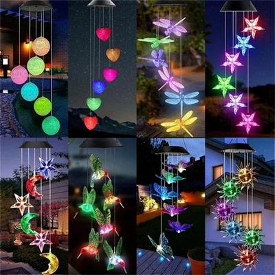 Luces Solares de Jardín de Colores Respetuosas con el Medio Ambiente LED Cristal Carrillón de Viento Decoración Vacaciones Impermeable y Decoración que Cambia de Color