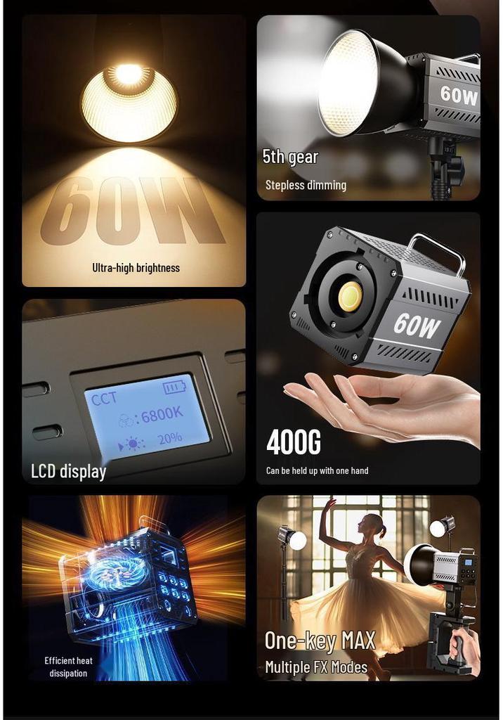 60W Handheld Portable Spotlight for Outdoor Wedding, Film, and Night Portraits