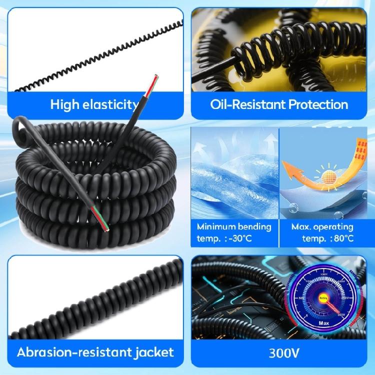 Retractable Spring Cable 18AWG Stretchable Wire Shrinkable Cable Power Extension Cord 4 Conductor Wire Enduring