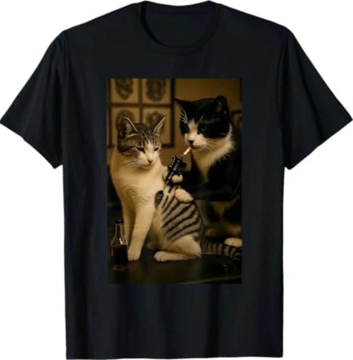 

Vintage Cat Smoking Tattoo Inked Kitty Artist Funny Meme T-Shirt 3XL