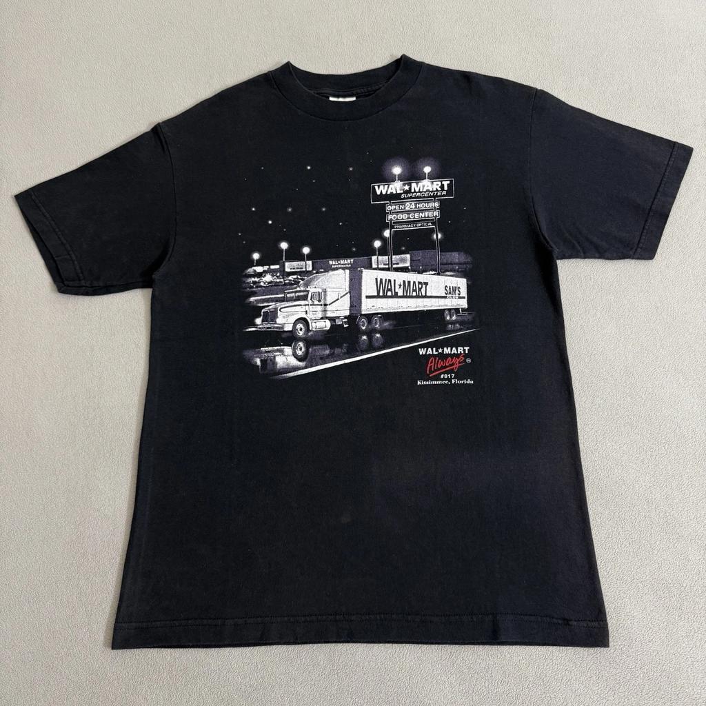Vintage Walmart Store Trucker Art T-shirt Size M Semi Truck Florida USA 90s Y2K