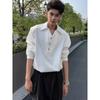 Fake Two-piece Spliced Long-sleeved Shirt for Men with Handsome Niche Shoulder Pad V-neck