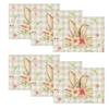 Bunny Rabbit Ears Buffalo Plaid Flower Easter Placemats Set of 6, 12x18 Inch Seasonal Spring Table Mats for Party Kitchen Dining Decoration