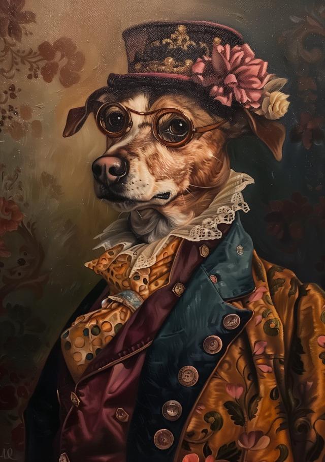 Premium Vintage Royal Animal Pet Portrait Posters and Prints Canvas Printing Wall Art Picture for Living Room Home Decor Gifts