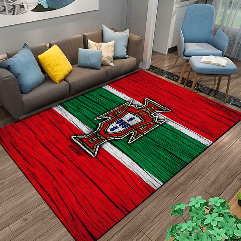 "Portugal Flag Crest Carpet Red Green Wooden Texture Home Decor" Suitable for use as an anti-slip for living room bedroom sofas