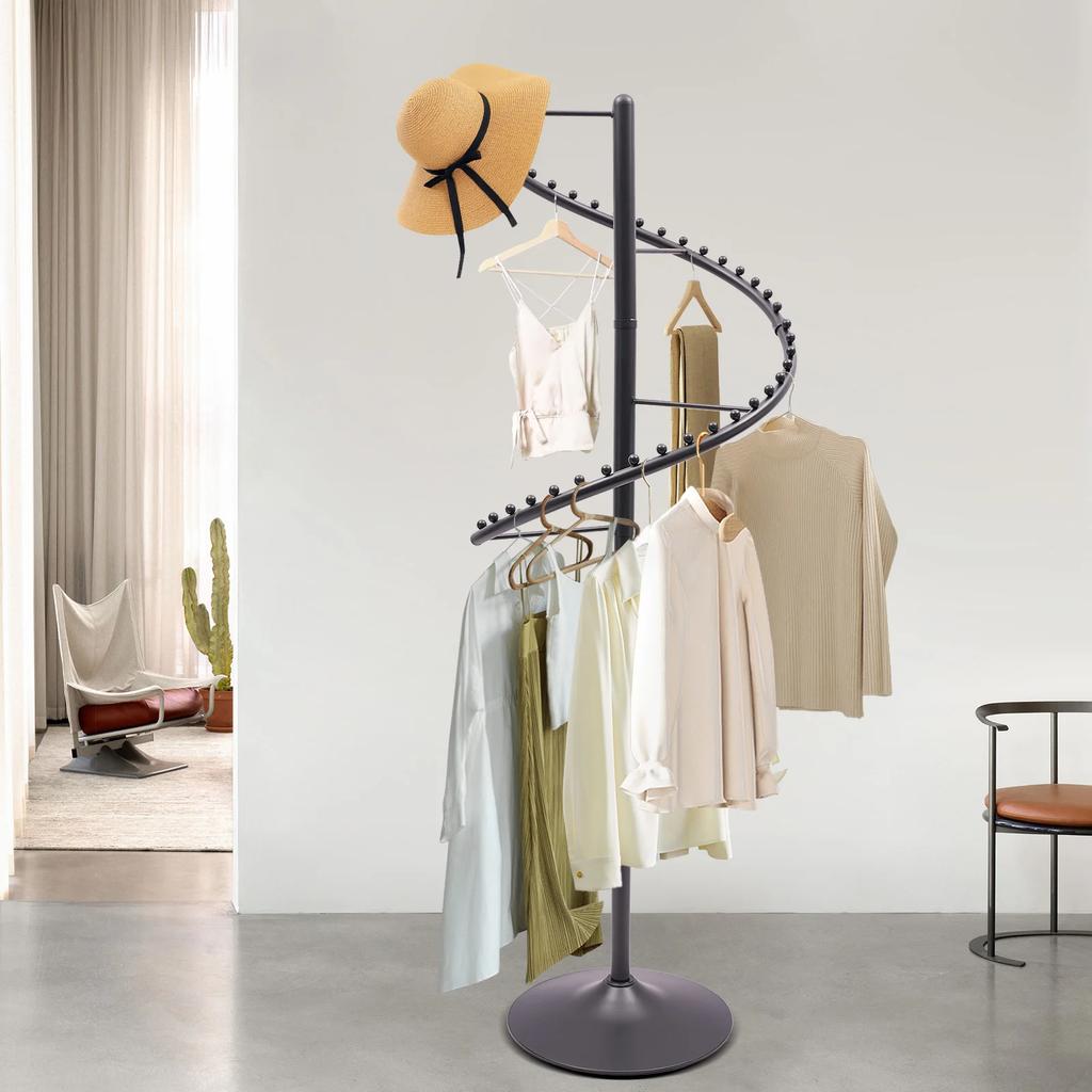360° Rotating Clothing Rack Floor Stand W/ Spiral Design, Portable Garment Rack for Modern Home & Closet Organizer 5.91ft Height