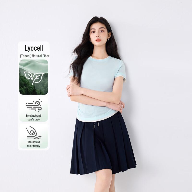 FivePlus Women s Lyocell & Silk Blend Pleated Faux Two-Piece T-Shirt S
