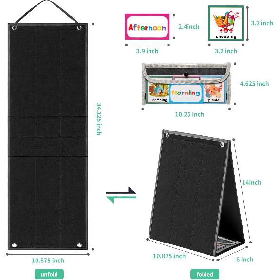 Large Black Visual Schedule Chart for Kids Chore with 92 Pcs Cards, Visual Behavioral Routine Tool for Toddlers, Daily Schedule Board Autism Learning