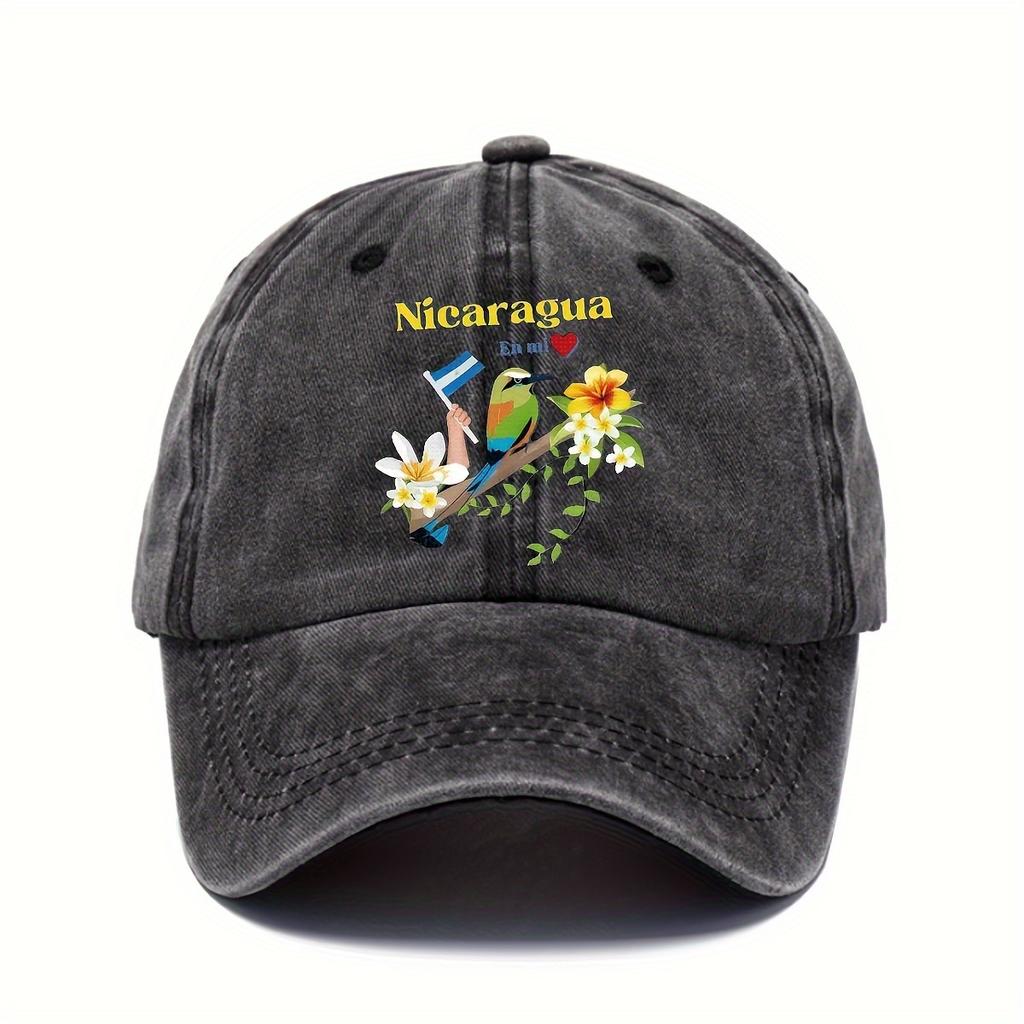 Nicaragua Flag Bird Flowers Denim Baseball Cap Vintage Washed Adjustable Dad Hat Casual