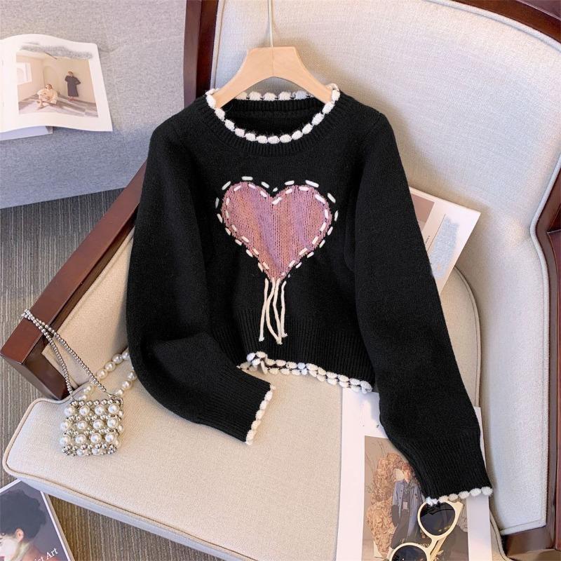 

Сращивание сердце осень толстый французский короткий пуловер универсальный осенне-зимний вязаный свитер женский топ one size чёрный