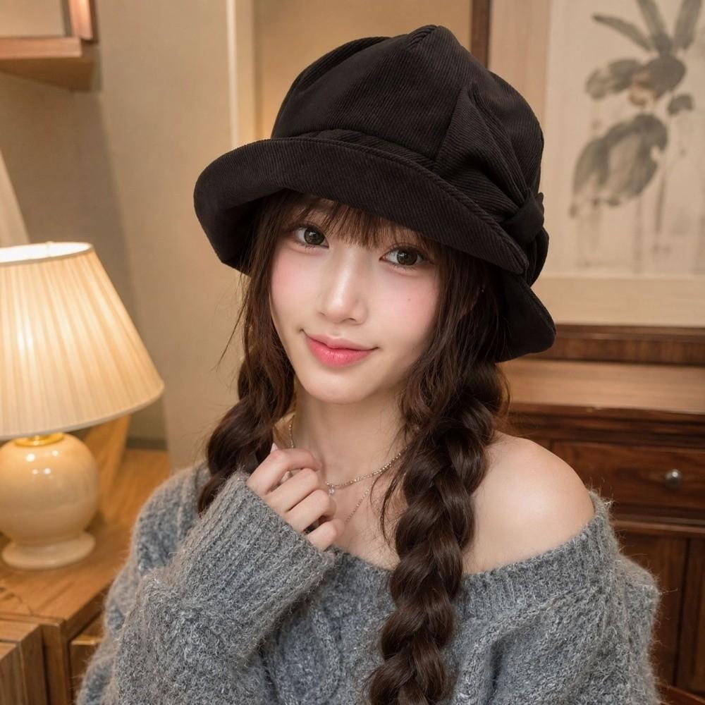 Cold Resistant Vintage Bucket Hat Warm Construction Bow Bucket Hat Women's Bucket Hat Outdoor Wear