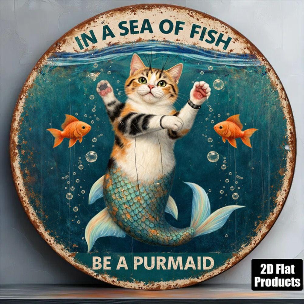 Metal Cat Wall Decor Tin Sign Gift For Friend 15x30cm Vintage Home Art