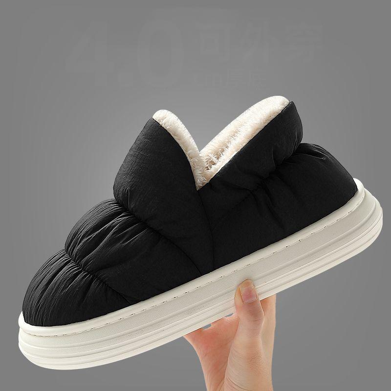 Fashion Litfun Down fabric Women's Slippers Waterproof Non-slip Home Slides Warm Cozy Indoor Slippers Plush Lining Women's Cotton Shoes