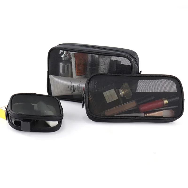 Mesh Cosmetic Sanitary Napkin Pad Bag Zipper Toiletry Organizer Makeup Bag Transparent Women Lipstick Washing Storage Pouch