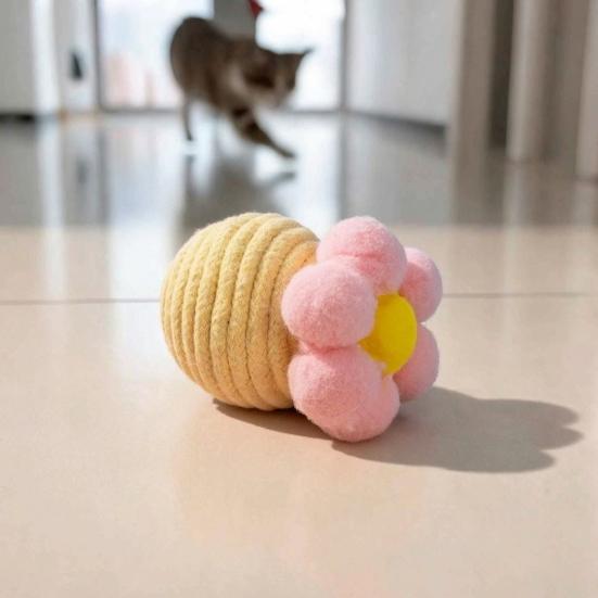 6Pcs Colorful Cat Toy Balls Cute Flower Cat Ball with Bell Kitten Chew Toy Jingle Ball for Biting Rolling Indoor Cat Entertainment