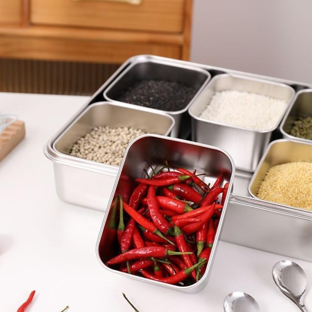 Rectangle Shape Stainless Steel Seasoning Box Kitchen Food Storage Container  Outdoor Stall