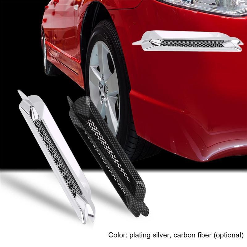 2Pcs ABS Plating Auto Car Air Flow Fender Intake Side Vent Decor Sticker Silver