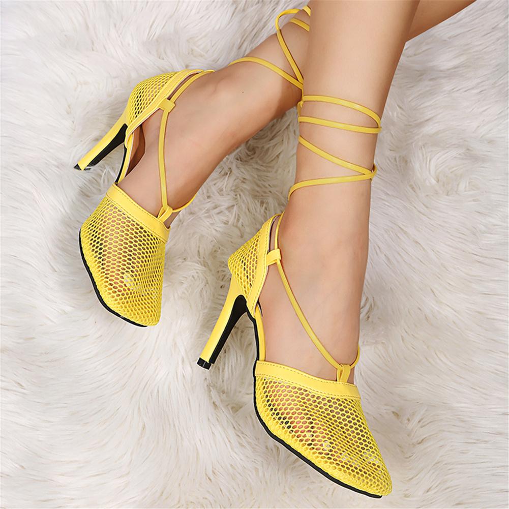 Buy Ankle Strap Mesh Thin Heels Ankle Strap Lace Up Solid Super High