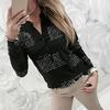 Women V Neck Letters Printing Button Long Sleeve T-Shirt Tops Blouse