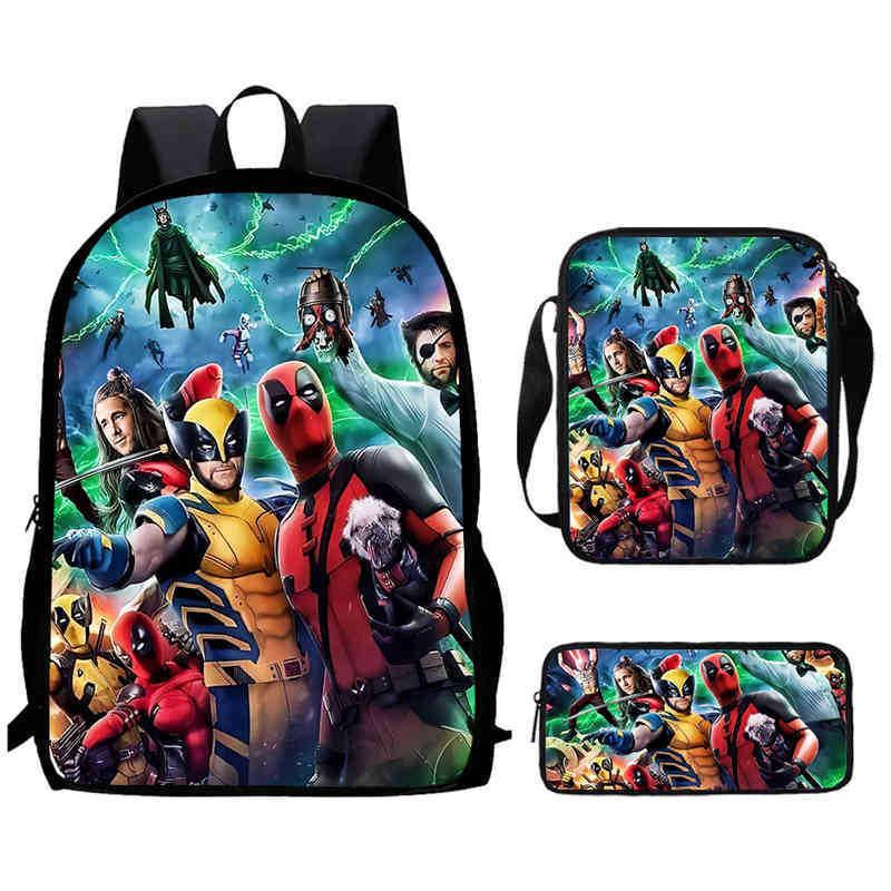 Mochila Escolar Infantil de Deadpool y Wolverine con Tejido Oxford Ligero para Estudiantes de Primaria