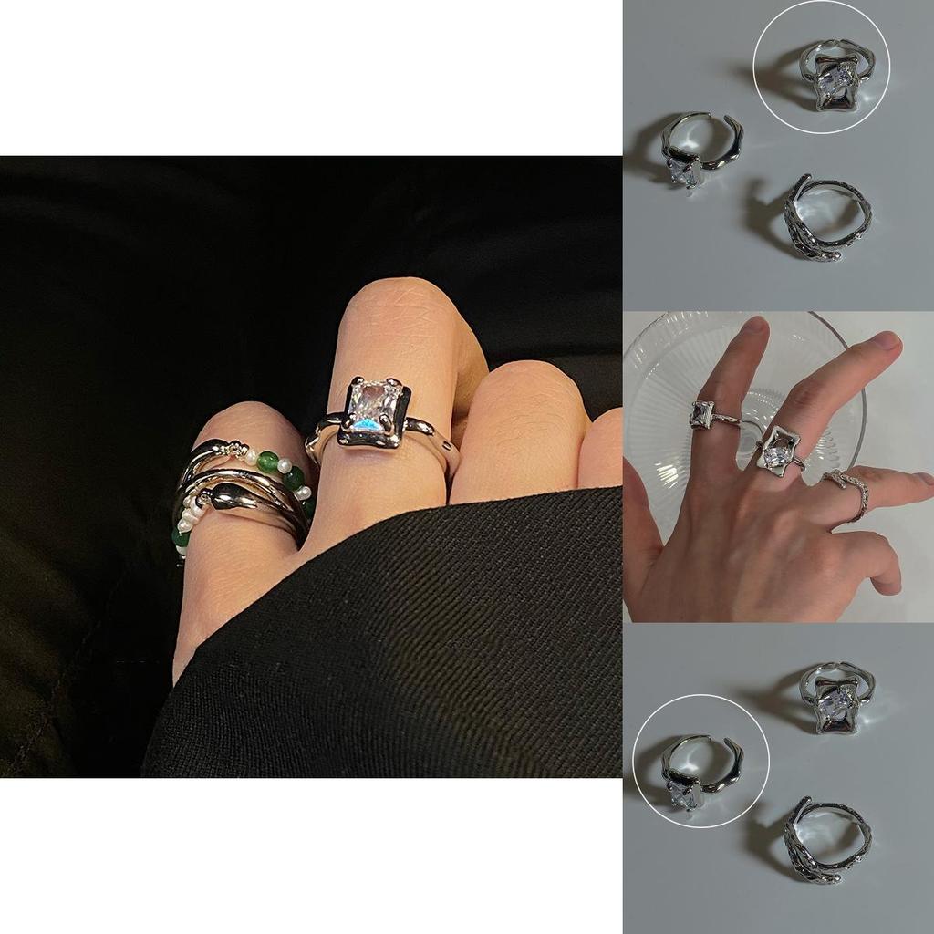 Trendy Geometric Mirror Finish Adjustable Ring Featuring Shimmering Zircon Stones Couples For