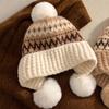 Cute Style Knit Beanie Hat Fleece Lined Winter Earflap Cap Jacquard Pullover Bonnet  Students