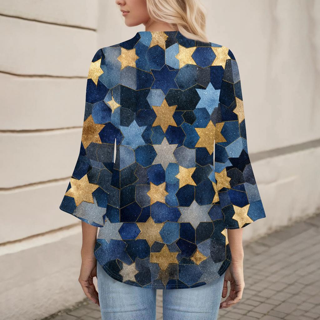 Women's Casual Fashion Floral Printed Cropped Sleeve Round Neck Top