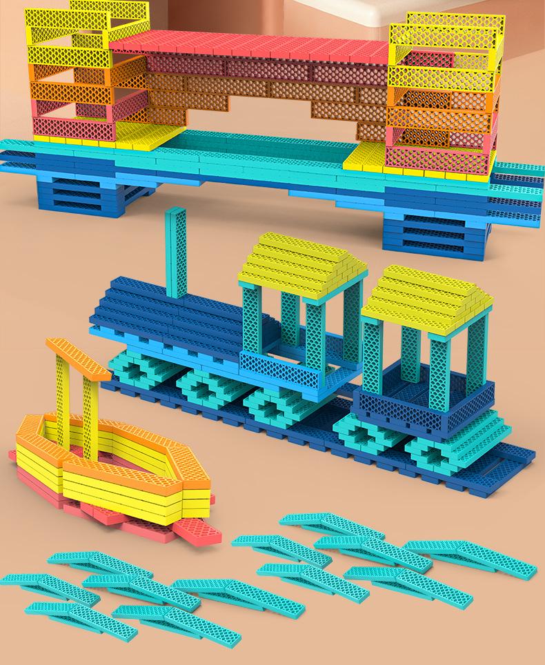 Akiki Creative Educational Building Blocks Set for Kids - Rice Hole Sticks for Stacking and Construction Play