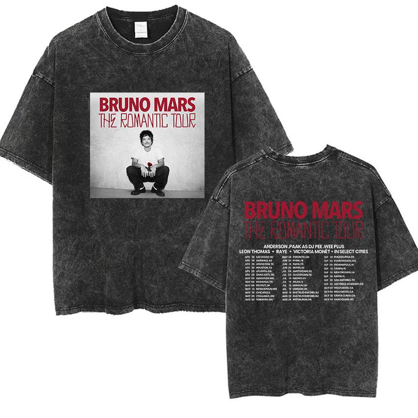 Bruno Mars The Romantic Tour 2026 Vintage Πλυμένα Μπλουζάκια Ανδρικά Γυναικεία Punk Γοτθική Μόδα Βαμβακερό Κοντομάνικο TShirt Streetwear