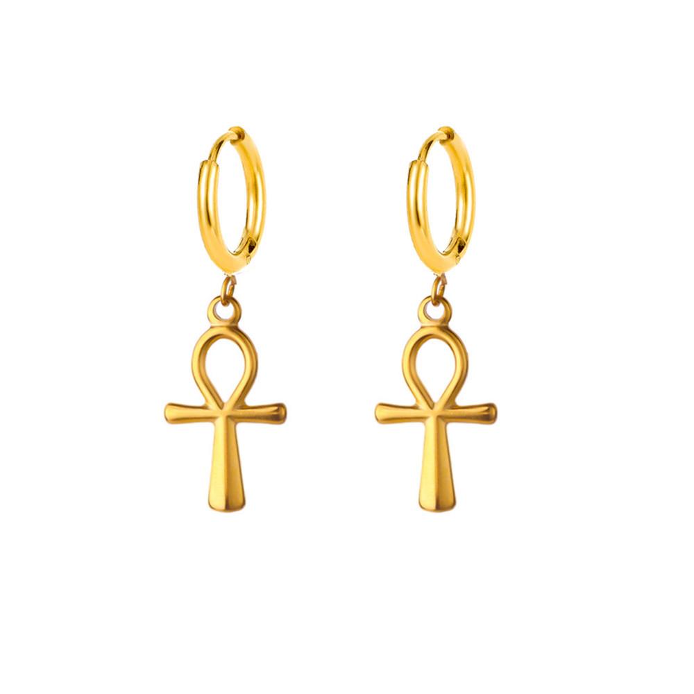 Personalized Angel Cross Stainless Steel Earrings for Women, 18K Gold Plated Pendant