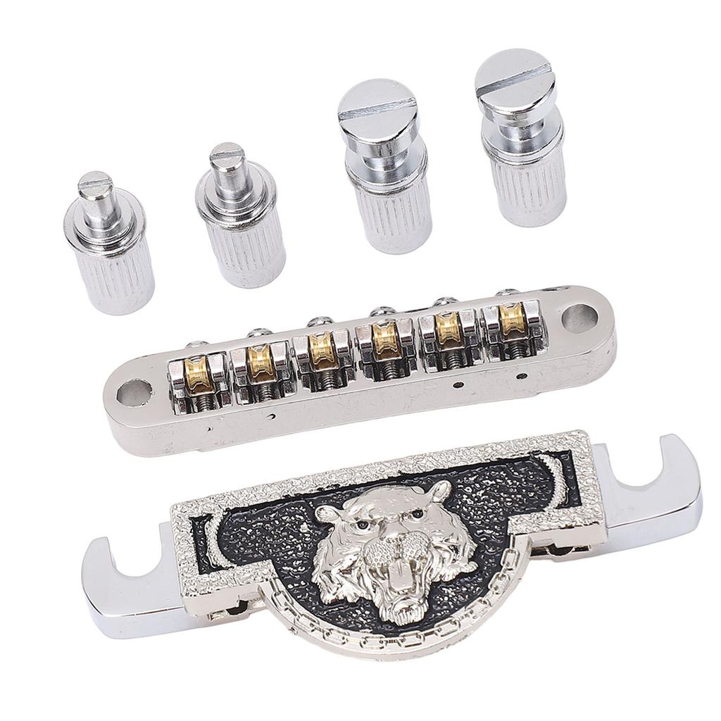 Guitar Roller Saddle Bridge Lion Pattern Metal Electric Guitar Bridge Tailpiece for LP 6mm Silver