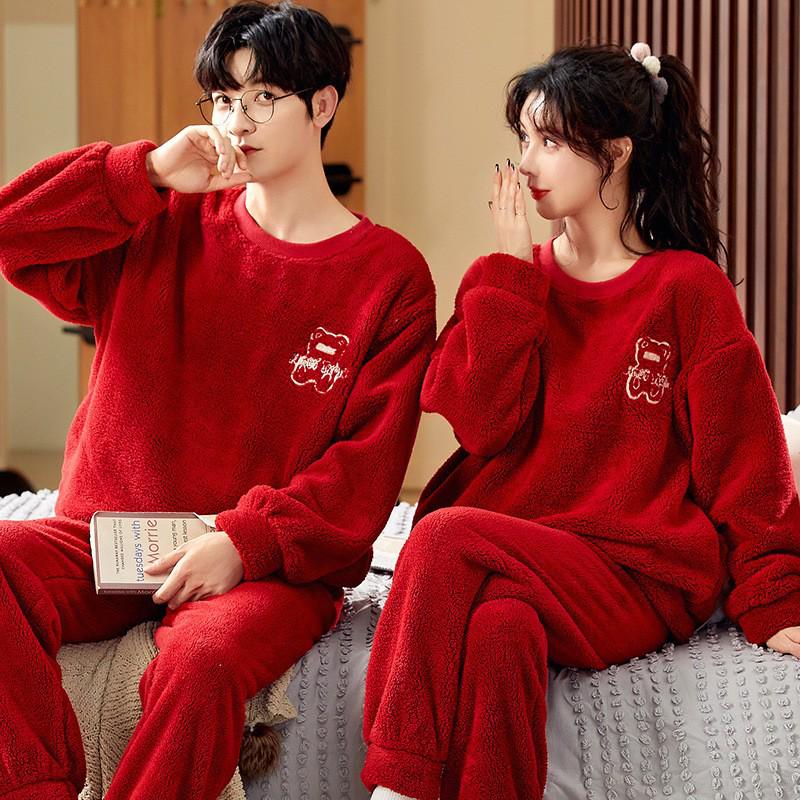 Men's and Women's Thick Coral Fleece Pajamas: Warm Velvet Flannel Winter Set