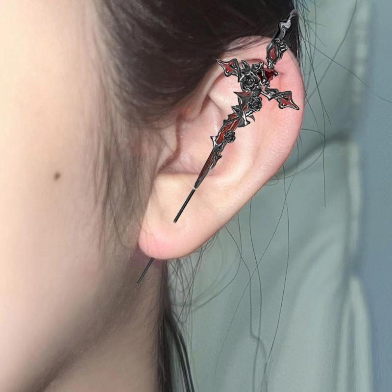Moda Retro Y2K Dark Gothic Punk Orecchino Rosa Croce Spina Lega Unisex Piercing Ago Auricolare Orecchini a Lobo Pendente Gioielli Accessori