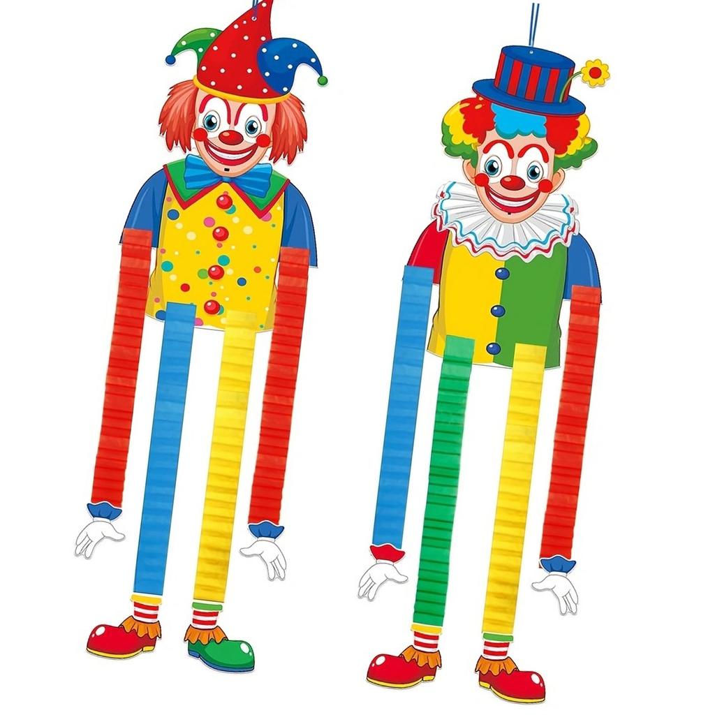 2Pcs Clown Figure Hanging Ornament Folding Paper Clown Decoration For Birthday Halloween Carnival Festival Decorations