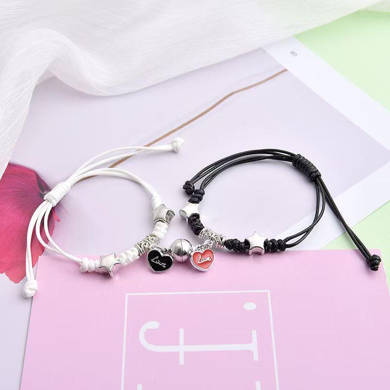 2 Stück Magnetische Anziehung Perlen Paar Armband Für Frauen Männer Charm Vierblättriges Kleeblatt Katze Herz Schlüssel Schloss Armband Schmuck
