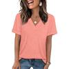 Women S Solid Color V Neck Short Sleeve Casual T Shirt