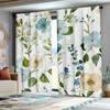 Green Leaf Blue Flower Print Curtains Suitable Living Room Bedroom Decoration Polyester Fabric Made Of Machine Washable Area Window Treatment