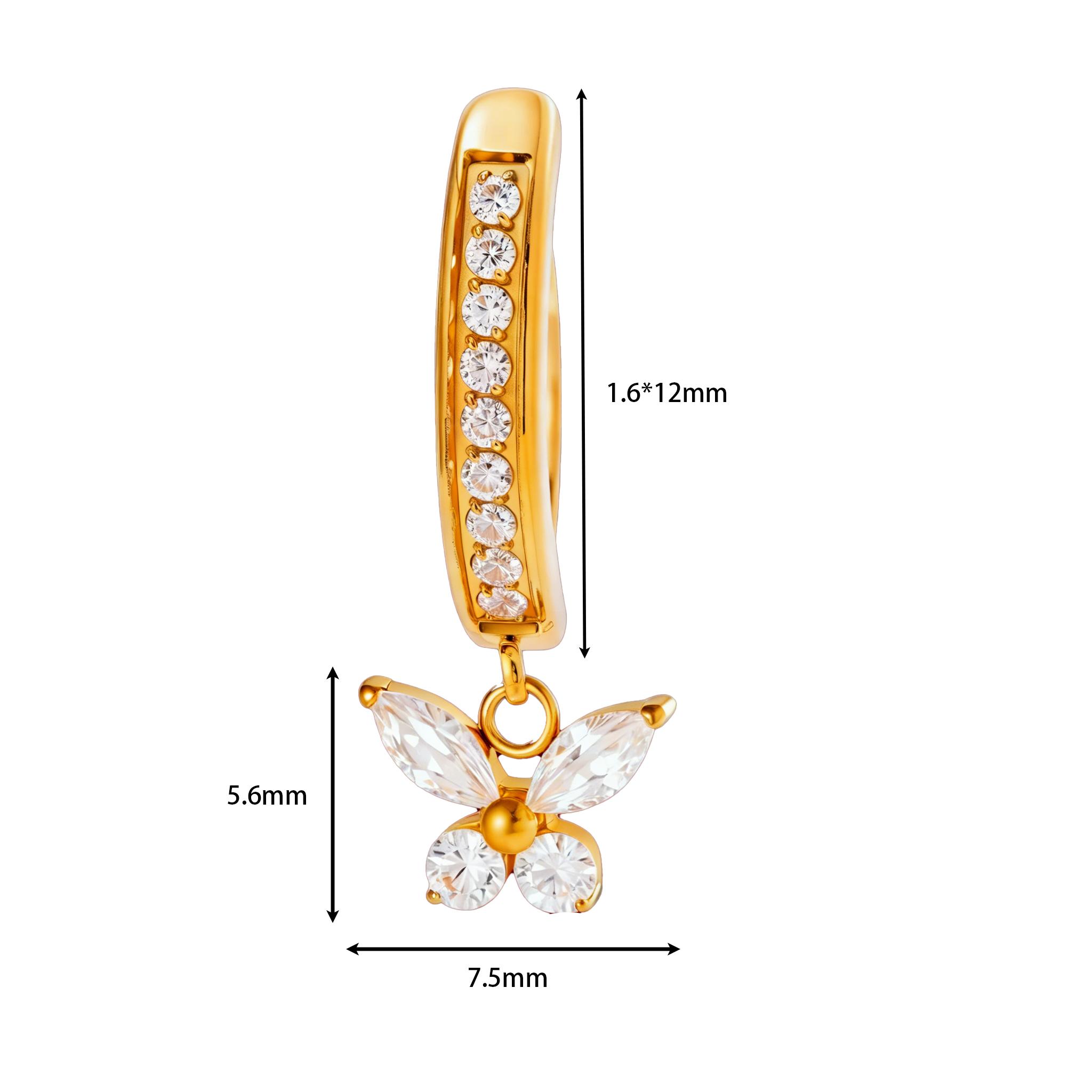 Hot Sale Navel Ring G23 Titanium Dangle Butterfly Gold Paved Belly Button Ring Piercing Jewelry 1.6*12mm золотой