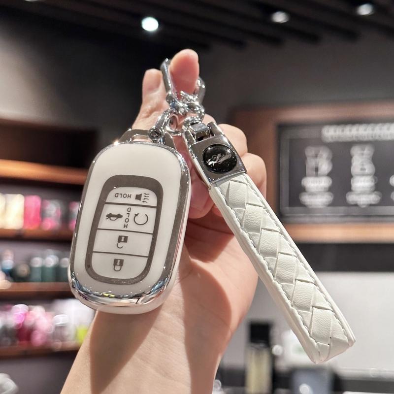 

Чехол для автомобильного смарт-ключа с кожаным шнурком для Honda 2022 2023 2024 Accord Civic HR-V CR-V Pilot Sport SI EX EX-L Touring белый