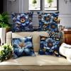 Blue Gold Floral Pattern Home Decor Pillow Cover Living Room Sofa Polyester Cushion Cover with Zipper