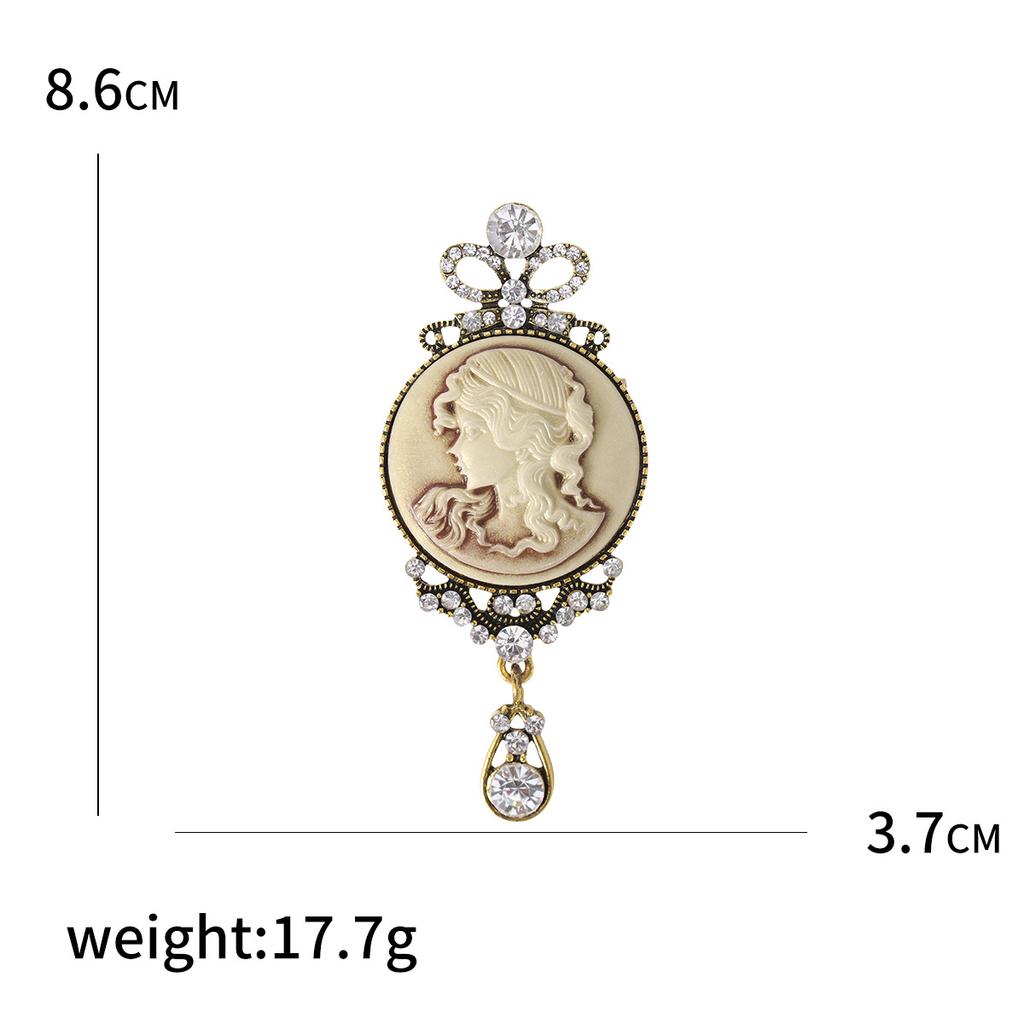 Vintage Lady Head Badge for Women Rhinestone Classic Girl Figure Party Office Brooch Pin Jewelry Gift