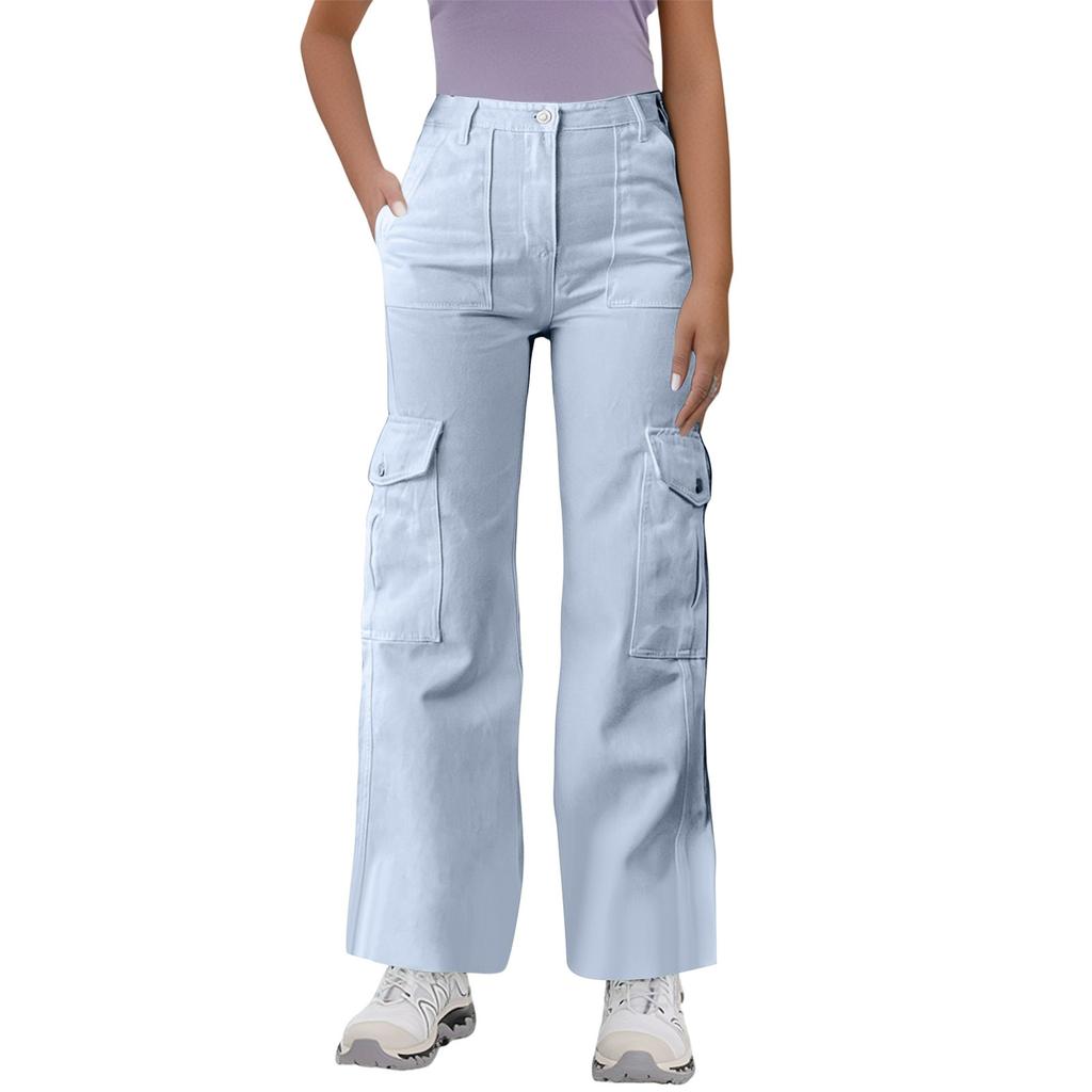 Ladies' Loose Casual Mid Waist Three-Dimensional Pocket Long Waist Solid Color Work Pants