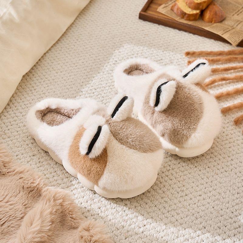 Cat Cute Cotton Slippers Winter Velvet Warm Home Use Non-slip Thick Bottom Outer Wear Couple Winter