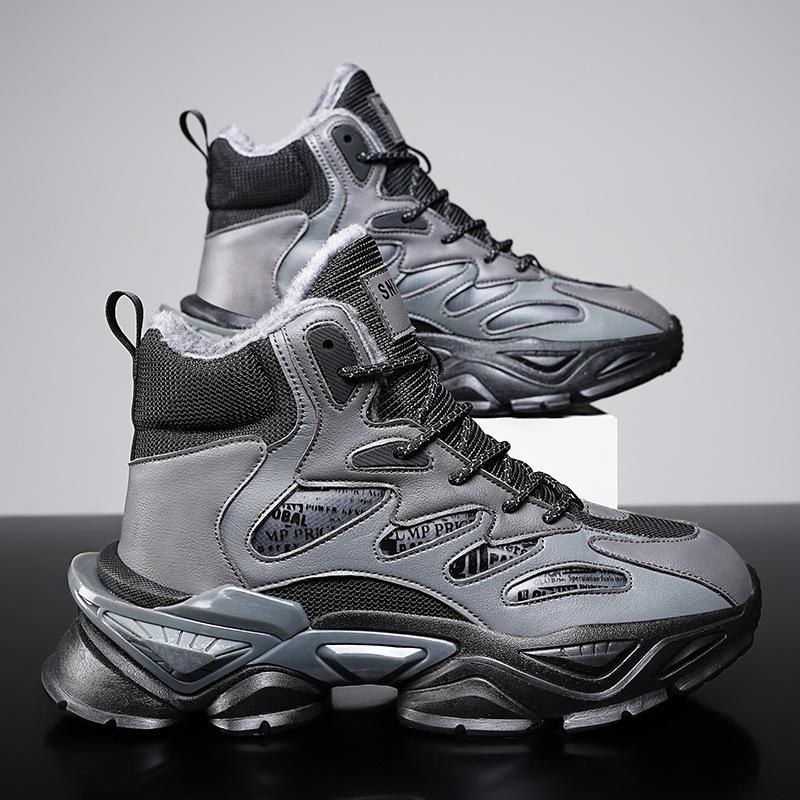 

Sneakers men s velvet warm high-top teenagers 2025 winter new Northeast cotton shoes non-slip snow boots 46 черный серый