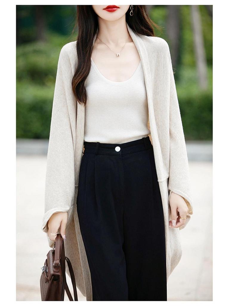 Women's Long-Sleeve Knit Cardigan - Spring/Autumn 2024, High-End, Loose Fit Sweater, Elegant Top