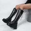 Winter High Heels Chain Chelsea Boots Platform Knee High Women Luxury Shoes 2025 Fashion New Trend Lace Up Wedges Zipper Boots