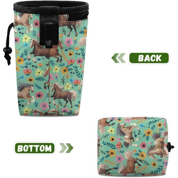 Horse Floral Dog Treat Pouch Versatile Puppy Dog Training Treat Bag Dog Food Dispenser Reward Pouch Perfect for Long Walks Or Training, 3 Ways To