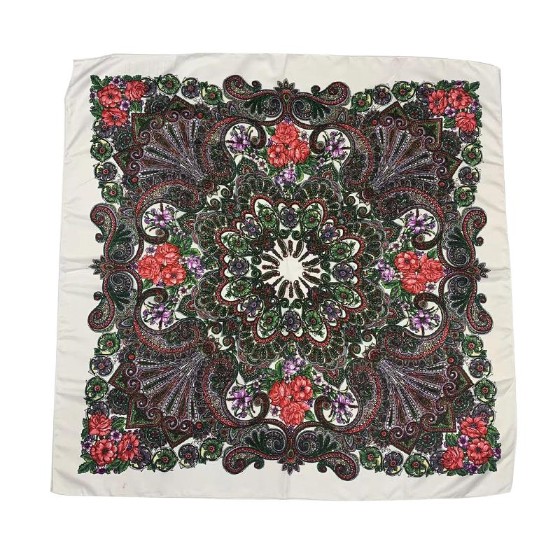 100*100Cm Russian Style Floral Printed Scarf Women Square Handkerchief Ethnic Shawl Babushka Hijab Bandana Headband Scarves