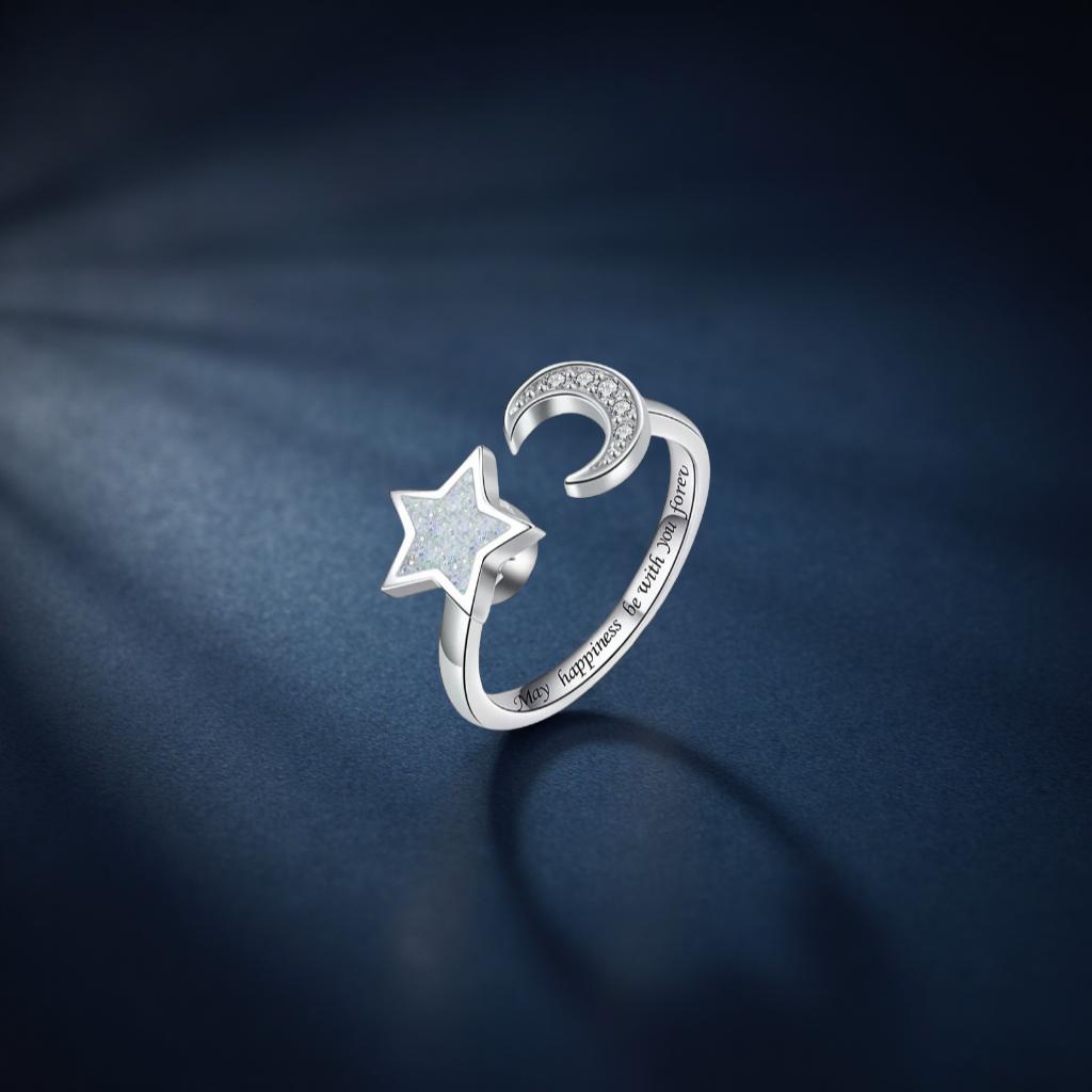 Women'S Fashion Copper Knuckle Rings With Star Moon Design Diamond Embedded Anti-Stress Anxiety Relief Rotating Ring